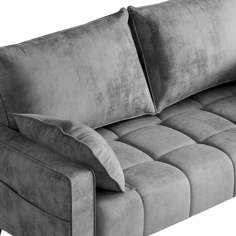 Canapé deux places capitonné en velours de 142 cm avec siège capitonné et poches de rangement latérales