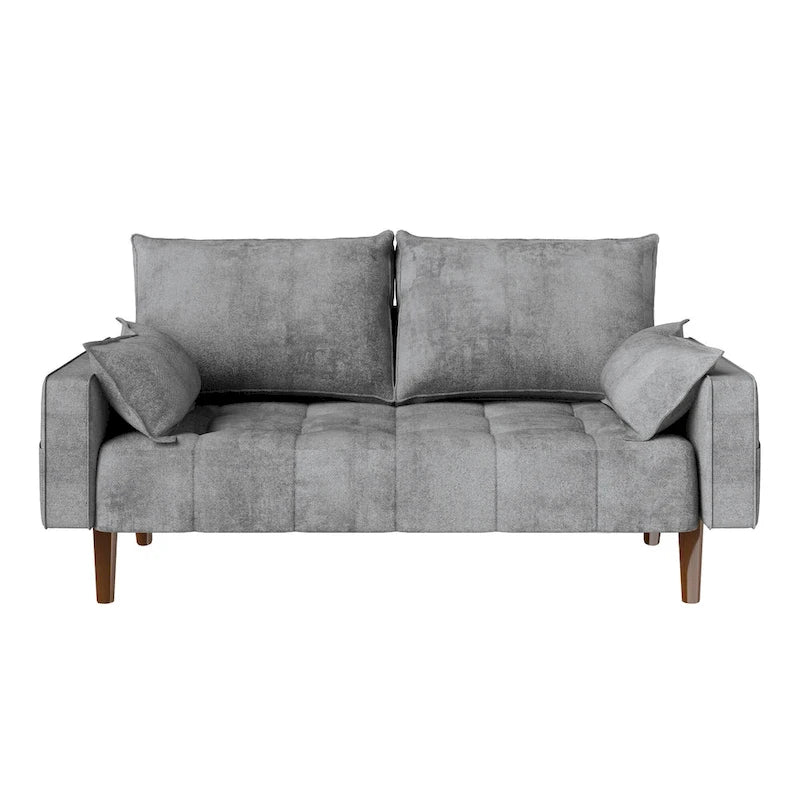 Canapé deux places capitonné en velours de 142 cm avec siège capitonné et poches de rangement latérales